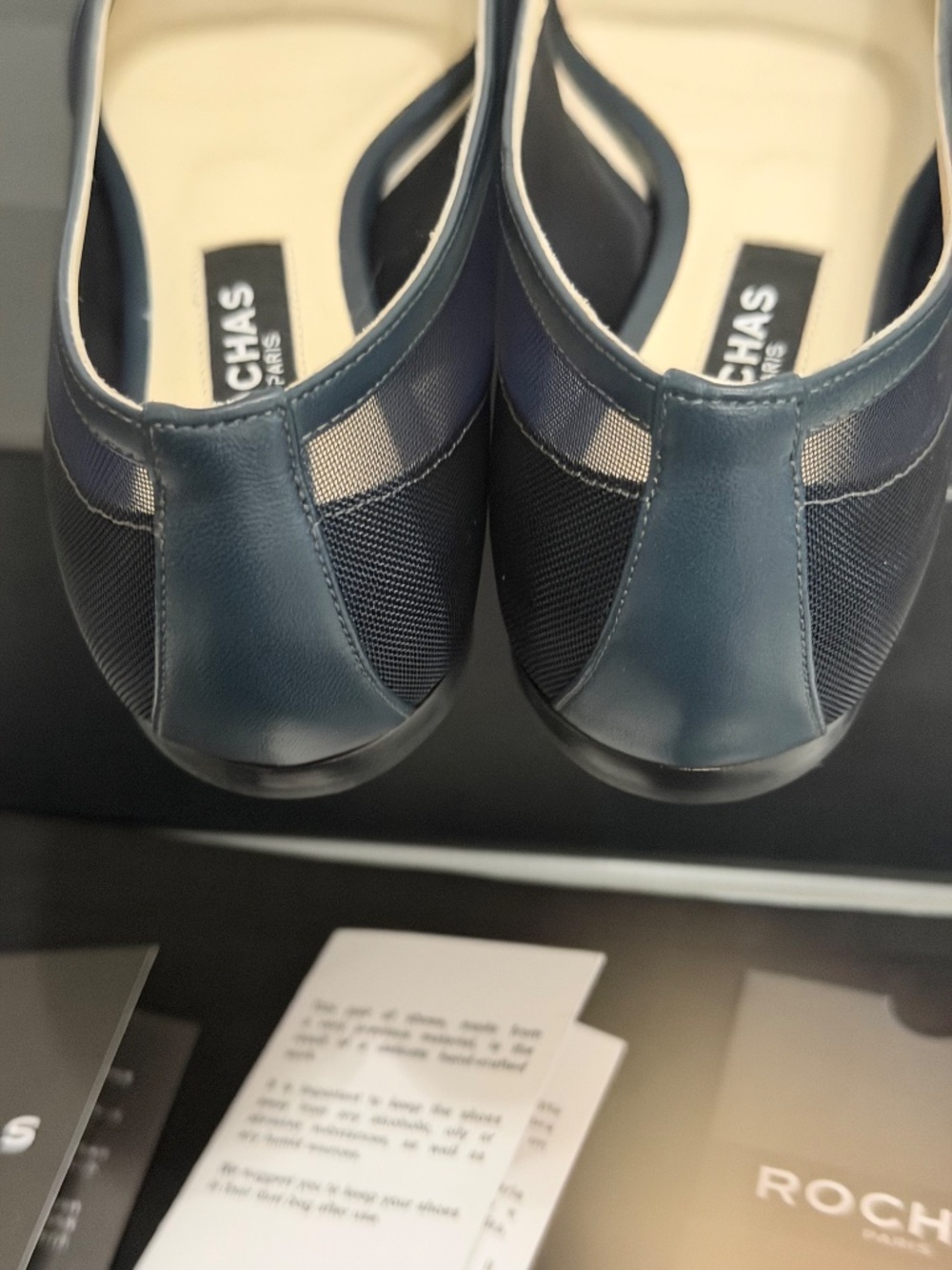 Rochas Paris Sheer Mesh Square Toe Ballet Flats - Navy Blue 37 - Picture 11 of 13